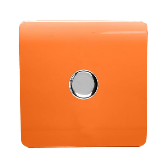 Trendi 1 Gang 2 Way 240V 100w LED Dimmer Screwless Raised Front Plate Plastic Artistic Modern Glossy 10 Amp Chrome Single Electrical Wall Light Switch in Sunset Orange- ART-LDMOR