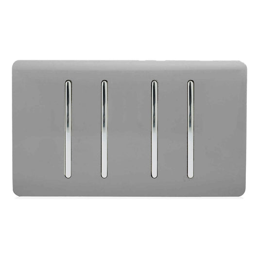 Trendi 4 Gang (2 Way & 2xIntermediate) Glossy 10 Amp Rocker Light Switch Light Grey