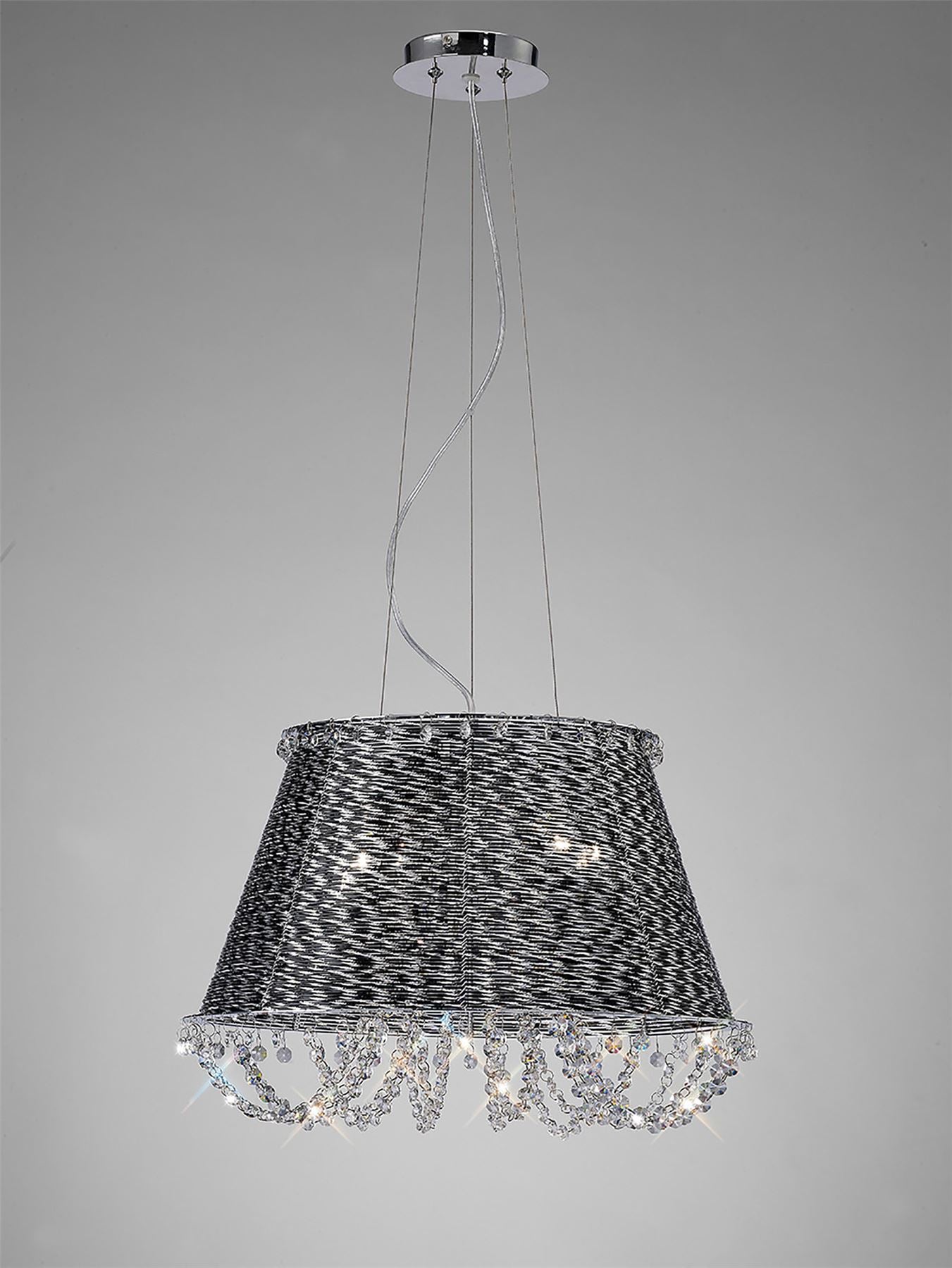Diyas Lanzo 49cm  4 Light E14 Black Chrome/Crystal Ceiling Pendant Light Fitting