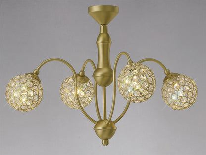 Diyas Apollo  4 Light G9 Satin Brass/Crystal Ceiling Pendant Light Fitting