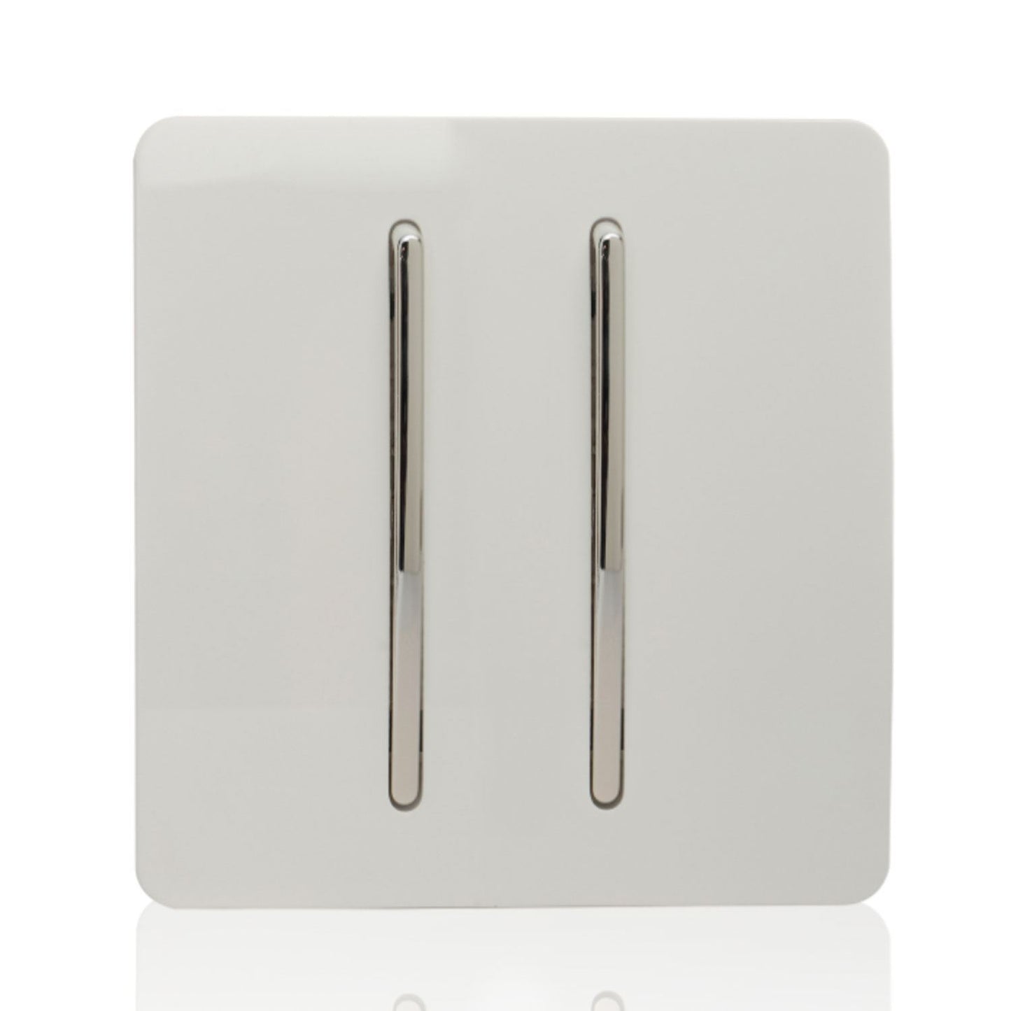 Trendi 2 Gang 2 Way 240V Screwless Artistic Modern Glossy 10 Amp Chrome Rocker Electrical Wall Light Switch in Ice White (2 pack)