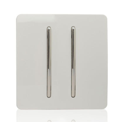 Trendi 2 Gang 2 Way 240V Screwless Artistic Modern Glossy 10 Amp Chrome Rocker Electrical Wall Light Switch in Ice White (2 pack)