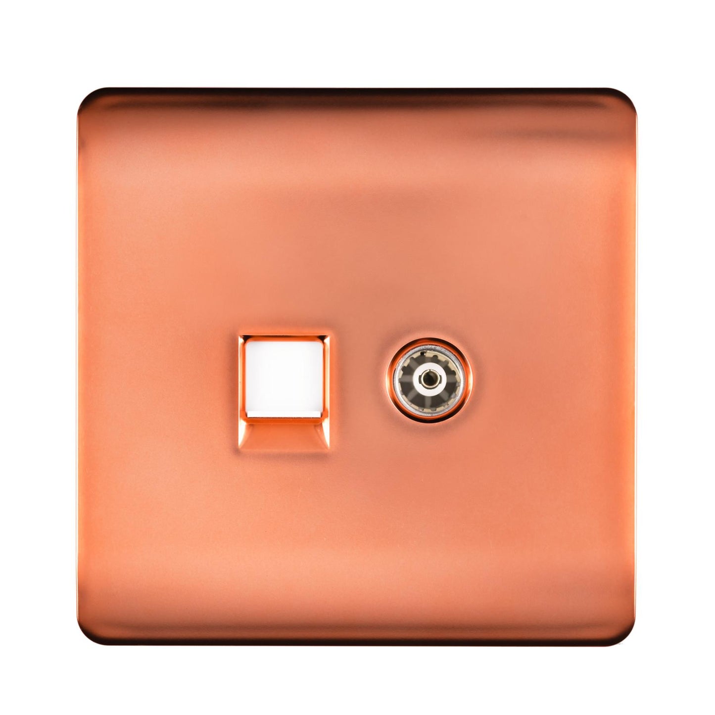 Trendi Modern Glossy Tactile TV Co-axial Socket+RJ45 Cat 5e&Cat 6 PC Ethernet Socket Copper