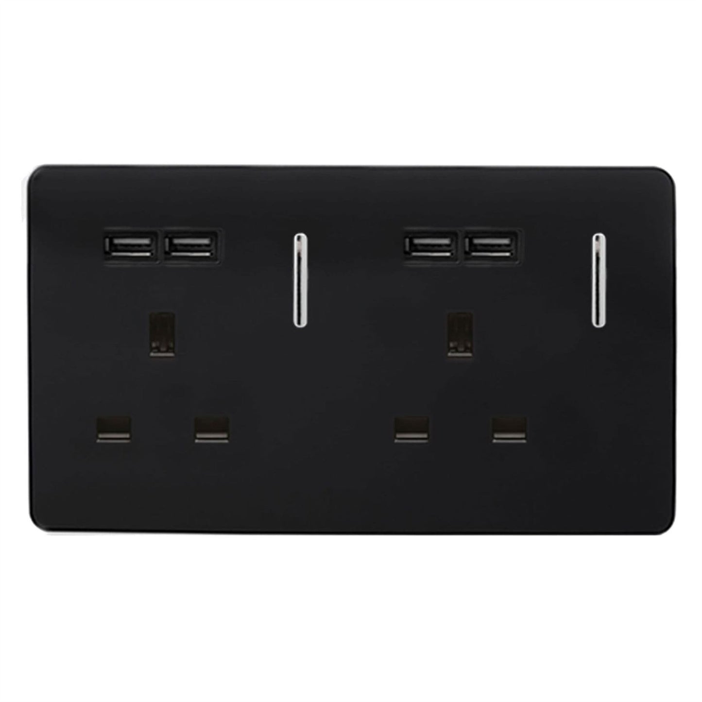 Trendi 2 Gang  13 Amp 4 x 2.1mA USB Switched Plug Socket Black ART-SKT213USBBK
