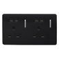 Trendi 2 Gang  13 Amp 4 x 2.1mA USB Switched Plug Socket Black ART-SKT213USBBK