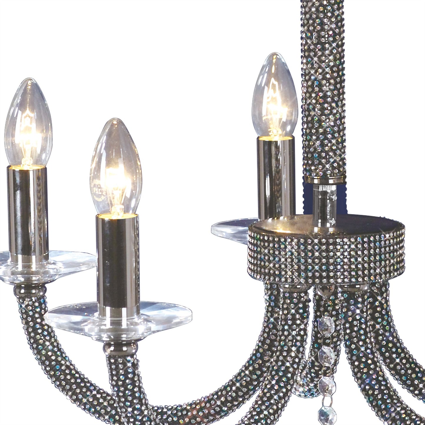 Diyas Elena 56cm  5 Light E14 Black Chrome/Crystal Ceiling Pendant Light Fitting