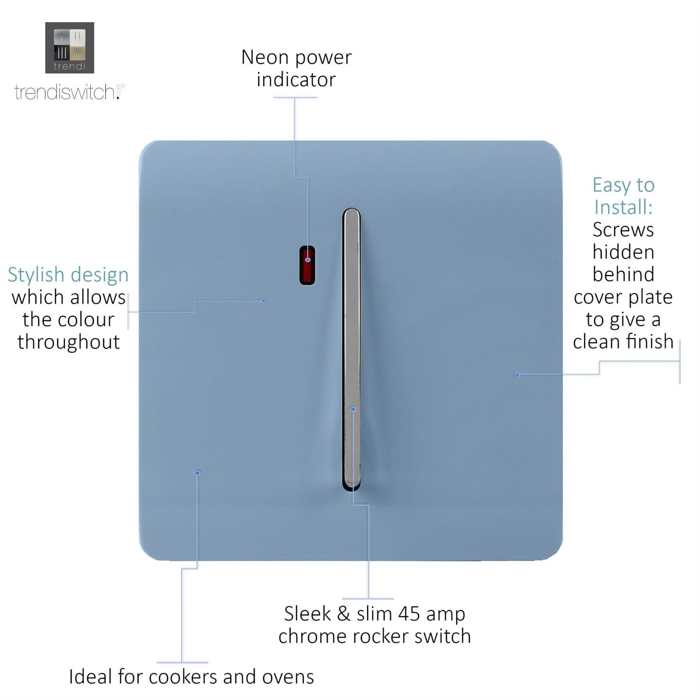 Trendi Artistic Modern Glossy 20 A Tactile Light Switch & Neon Insert Sky