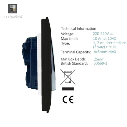 Trendi Switch 4 Gang Modern Designer Light Switch (1x 1 or 2 Way & 3 x Intermediate) in Carbon Fibre