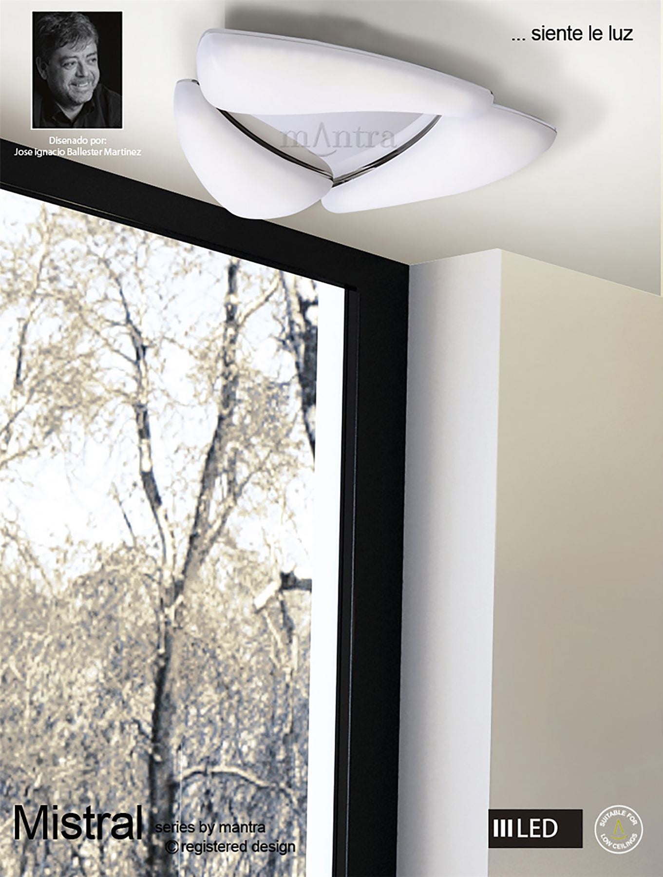 Mantra Mistral LED M3805 Mistral Ceiling 18W LED 3000K, 1620lm, Polished Chrome/Frosted Acrylic, 3yrs Warranty - M3805 Ceiling