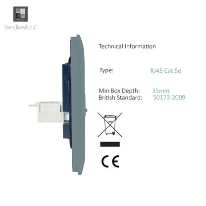 Trendi Artistic Modern Glossy Tactile RJ45 Cat 5e Ethernet Socket Cool Grey