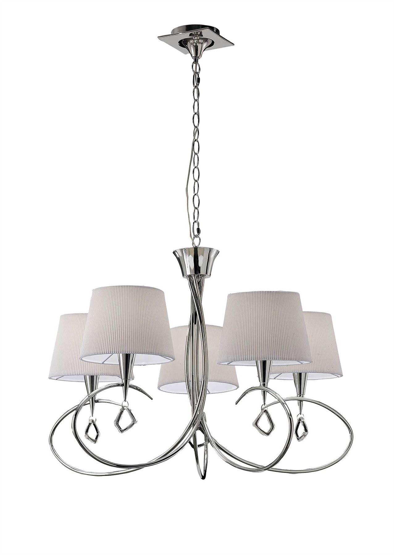 Mantra M1641 Mara Pendant 5 Light E14, Polished Chrome with Ivory White Shades
