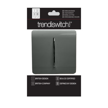Trendi 1 Gang 2 Way 240V Screwless Artistic Modern Glossy 10 Amp Chrome Rocker Electrical Wall Light Switch in Charcoal Grey ( 3 pack)