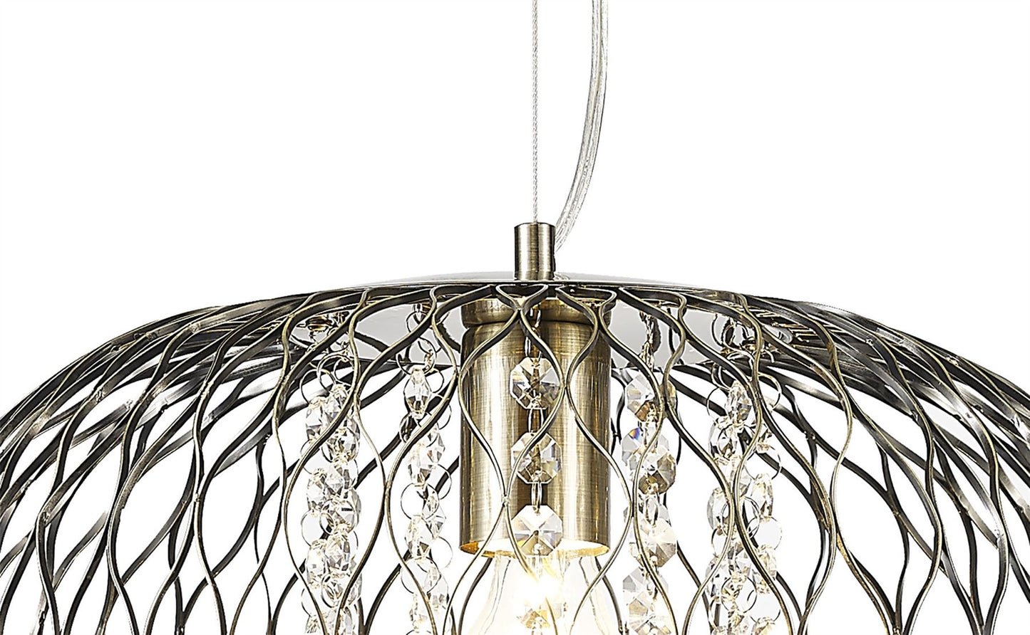 Diyas Chelsie 38cm Large  1 Light E27 Antique Brass/Clear Beaded Glass Ceiling Pendant Light Fitting