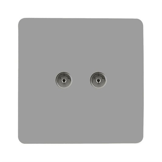 Trendi Artistic Modern Glossy Tactile 2 Gang TV Socket Light Grey