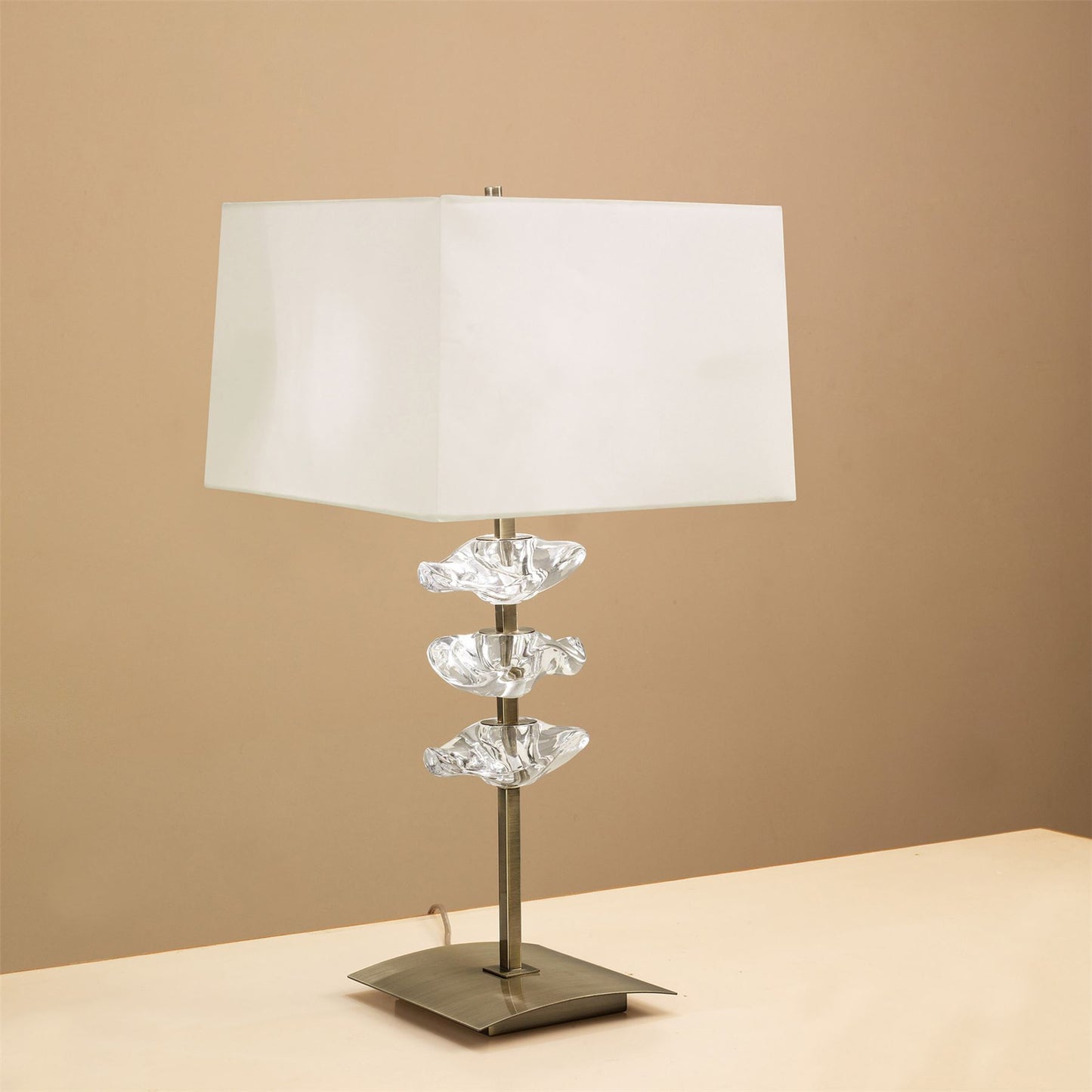 Mantra Akira Table Lamp 2 Light E27, Antique Brass with Cream Shade