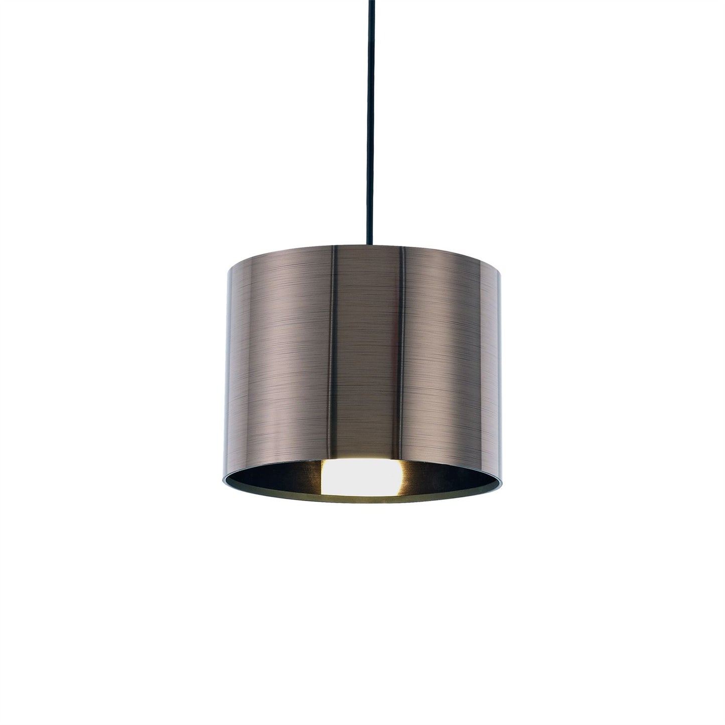 Deco Dako Black Pendant 1 Light E27 with 200 x 150mm Metallic Gun Metal Finish Cylinder Shade, c/w Ceiling Bracket