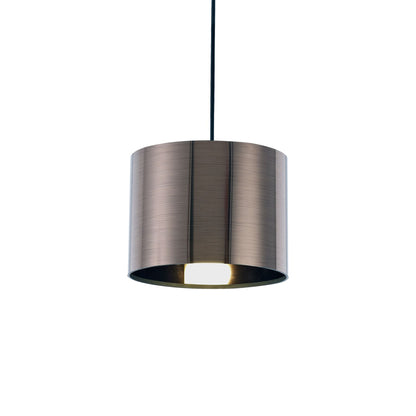 Deco Dako Black Pendant 1 Light E27 with 200 x 150mm Metallic Gun Metal Finish Cylinder Shade, c/w Ceiling Bracket
