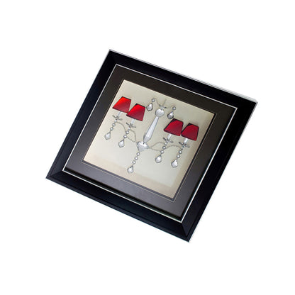 Diyas Home Crystal Wall Art (DH) Décor Chandelier with Red Shades, Black Frame Red, Clear Crystal