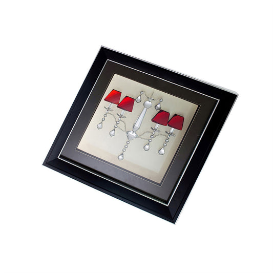 Diyas Home Crystal Wall Art (DH) Décor Chandelier with Red Shades, Black Frame Red, Clear Crystal