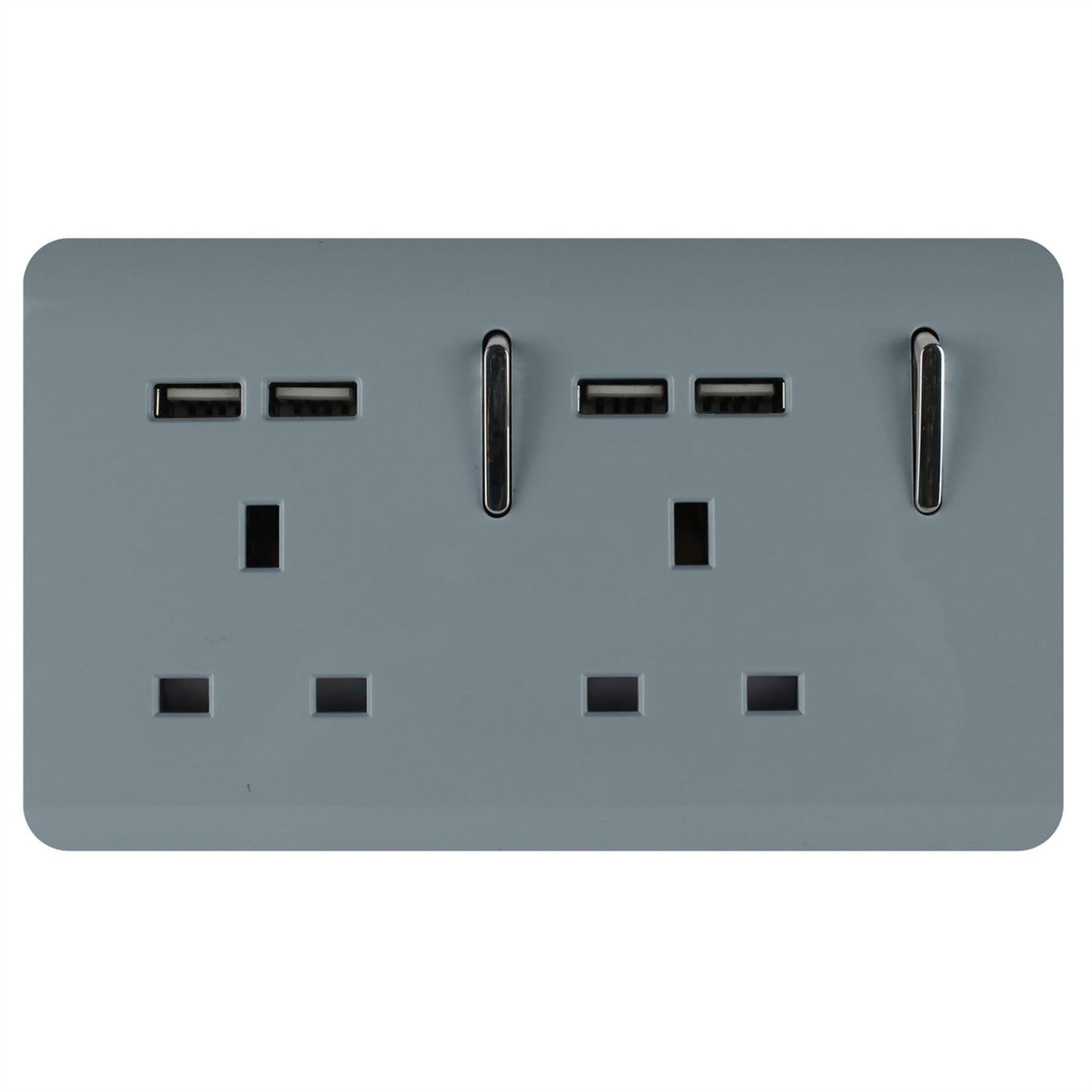 Trendi 2 Gang Artistic Modern Glossy 13 Amp 4x2.1mA USB Switched Tactile Plug Socket Cool Grey