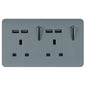 Trendi 2 Gang Artistic Modern Glossy 13 Amp 4x2.1mA USB Switched Tactile Plug Socket Cool Grey