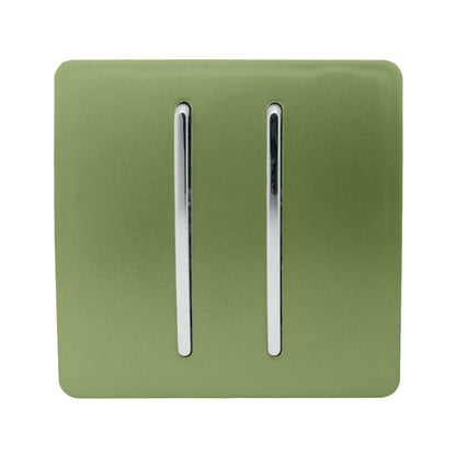 Trendi 2 Gang 2 Way Artistic Modern Glossy 10 Amp Rocker Tactile Light Switch Moss Green
