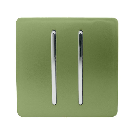 Trendi 2 Gang 2 Way Artistic Modern Glossy 10 Amp Rocker Tactile Light Switch Moss Green