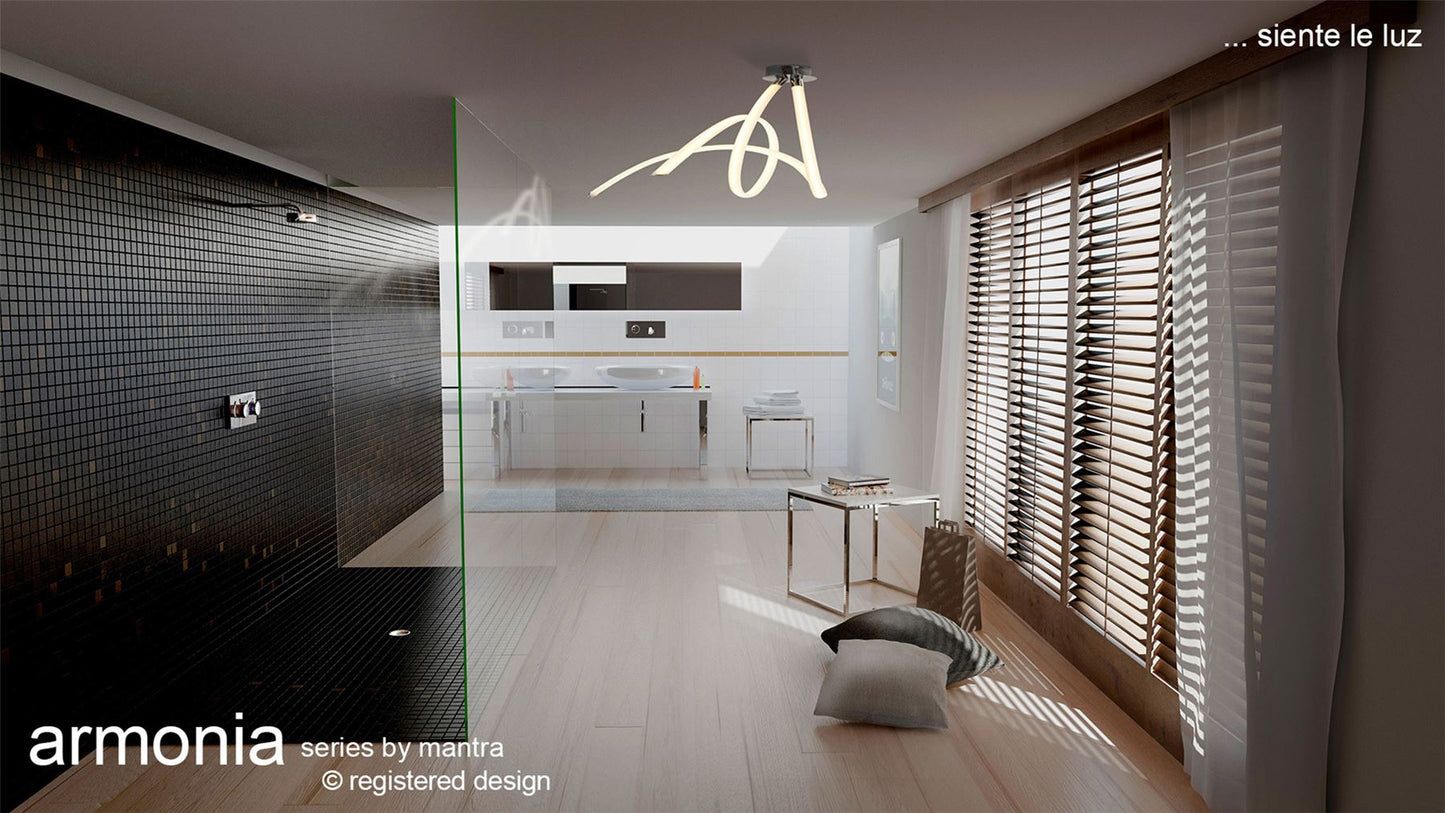 Mantra Armonia Semi Flush Spiral, 60W LED, 3000K, 4500lm, Polished Chrome/Frosted Acrylic, 3yrs Warranty Ceiling