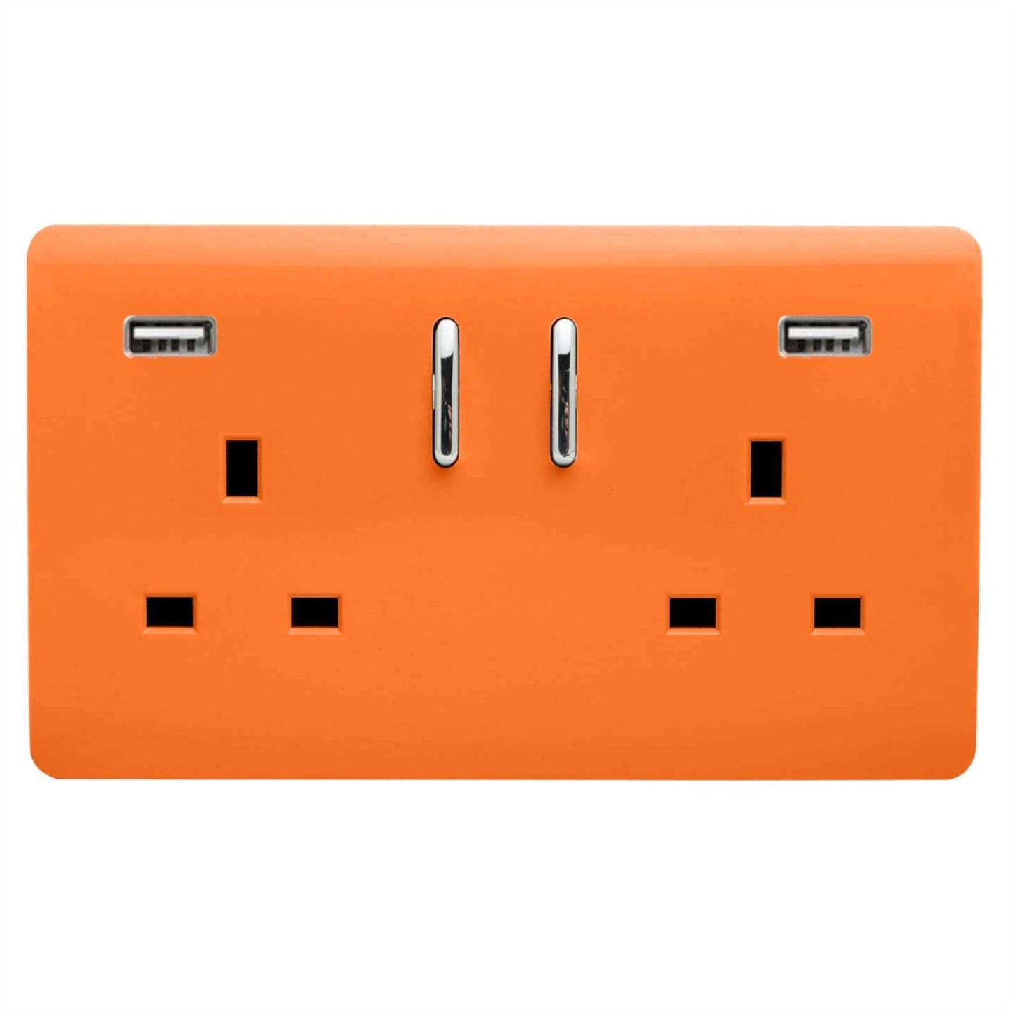 Trendi 2 Gang Artistic Modern Glossy 13 Amp 2 x 3.1mA USB Switched Plug Socket Orange