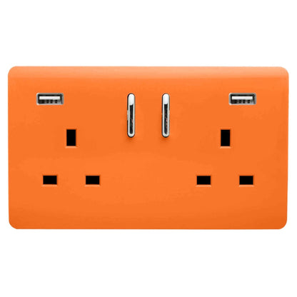 Trendi 2 Gang Artistic Modern Glossy 13 Amp 2 x 3.1mA USB Switched Plug Socket Orange