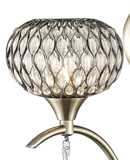 Diyas Chelsie Wall Light 2 Light G9 Antique Brass/Clear Beaded Glass