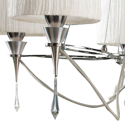 Mantra Lucca 70cm Pendant 5 Light E27, Polished Chrome with White Shades & Clear Crystal