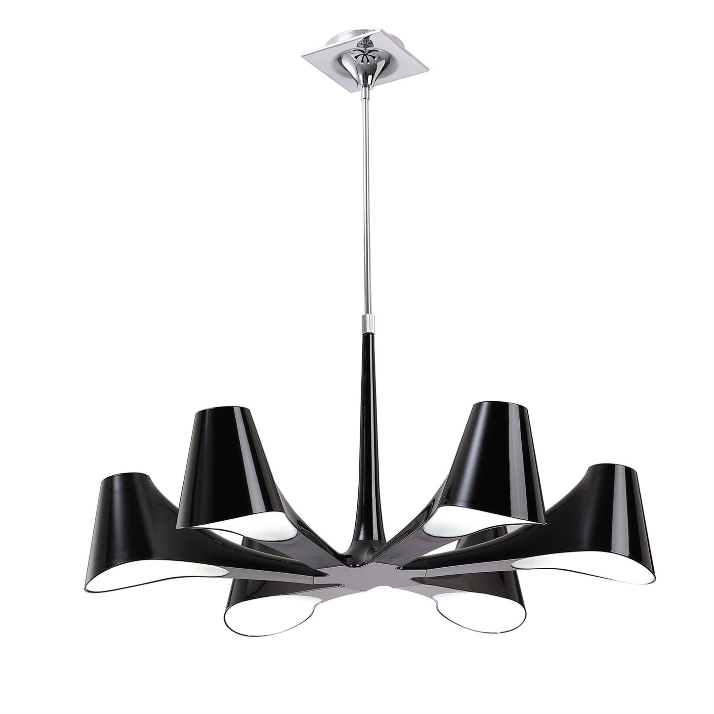 Mantra Ora 77cm Telescopic Convertible To Semi Flush 6 Light E27, Gloss Black/White Acrylic/Polished Chrome, CFL Lamps INCLUDED