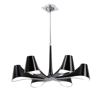 Mantra Ora 77cm Telescopic Convertible To Semi Flush 6 Light E27, Gloss Black/White Acrylic/Polished Chrome, CFL Lamps INCLUDED