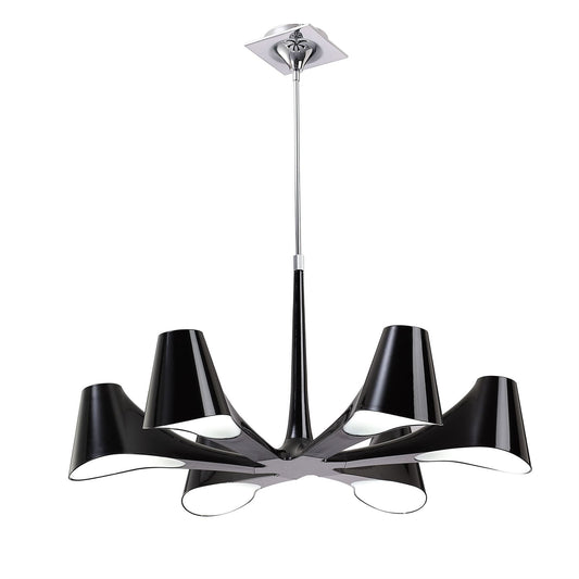 Mantra Ora 77cm Telescopic Convertible To Semi Flush 6 Light E27, Gloss Black/White Acrylic/Polished Chrome, CFL Lamps INCLUDED