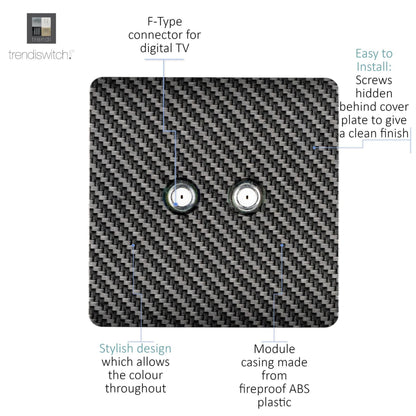 Trendi Switch 2 Gang Modern Designer Male F-Type Satellite Television Socket in Carbon Fibre