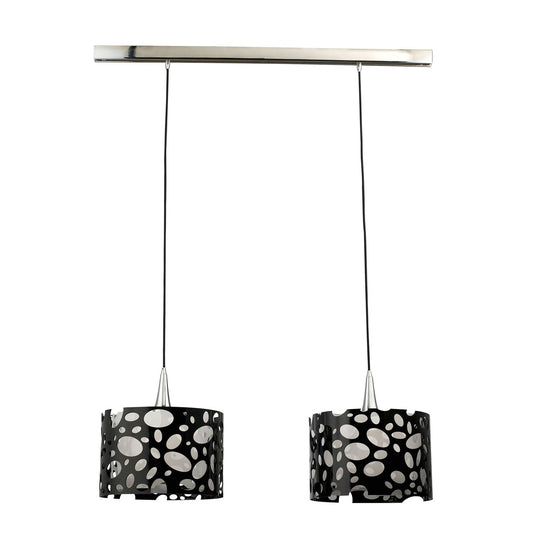 Mantra Lupin Linear Pendant 2 Light E27 Line, Gloss Black/White Acrylic/Polished Chrome, CFL Lamps INCLUDED