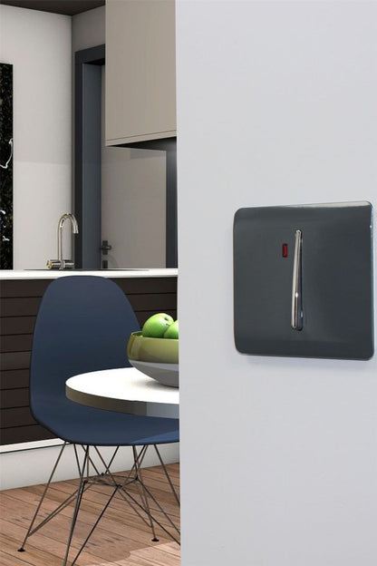 Trendi Artistic Modern Glossy 45 A Tactile Light Switch & Neon Insert Charcoal