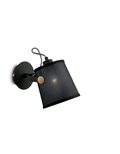 Mantra M4925 Nordica Wall Light with Black Shade 1 Light E27, Matt Black/Beech with Black Shade