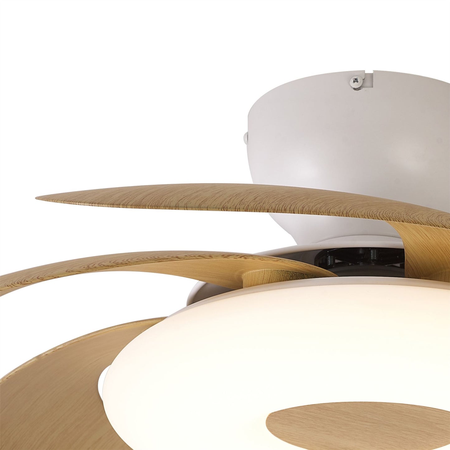 Flowers 50cm 24W LED Dimmable Ceiling Light With Built-In 25W DC Reversible Fan, Remote Control 2700-5000K, 2900lm, White/Wood