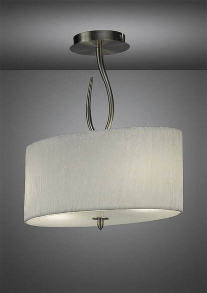 Mantra M3710 Lua Oval Semi Ceiling 2 Light E27, Satin Nickel with White Shade