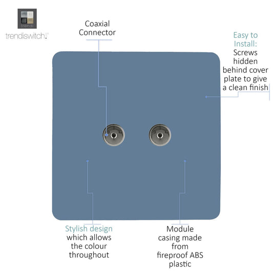 Trendi Artistic Modern Glossy Tactile 2 Gang TV Socket Sky