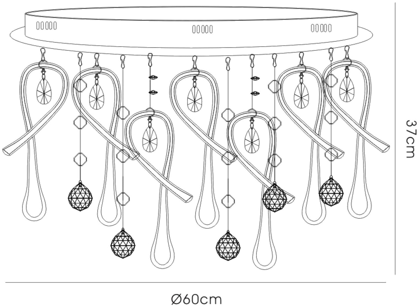Diyas Class 60cm Flush  Round 20 Light G4 Polished Chrome/White Glass/Crystal, NOT LED/CFL Compatible Ceiling Light Fitting