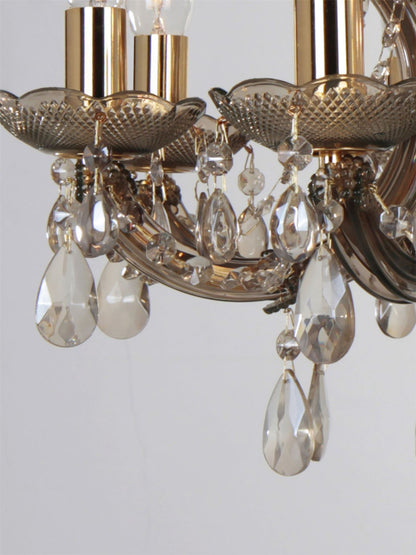 Deco Gabrielle Chandelier with Acrylic Sconce & Glass Droplets 8 Light E14 Mink Finish