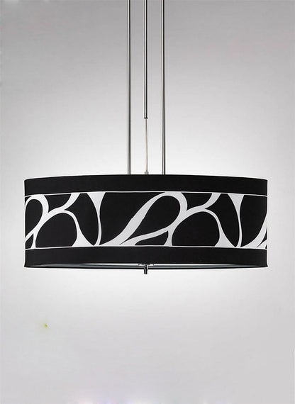 Mantra Manhattan Linear Pendant 2 Light L1, SGU10, Polished Chrome, Frosted Glass with Black Patterned Shade, CFL Lamps INCLUDED