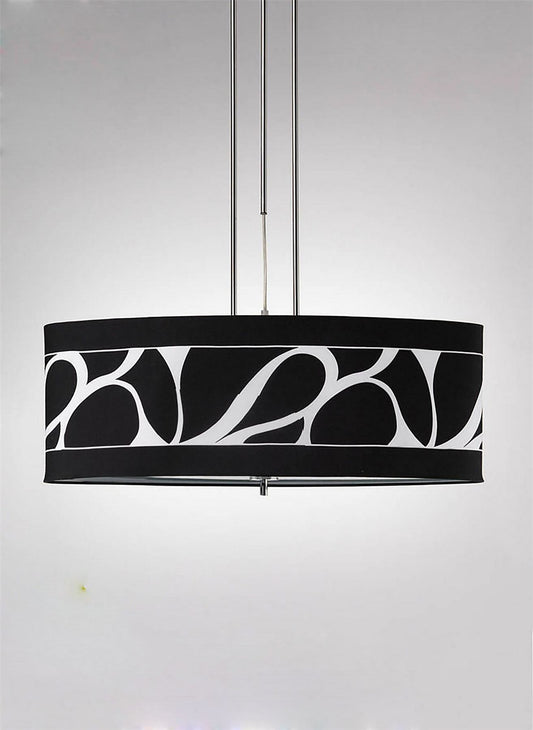 Mantra Manhattan Linear Pendant 2 Light L1, SGU10, Polished Chrome, Frosted Glass with Black Patterned Shade, CFL Lamps INCLUDED