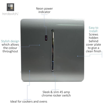 Trendi Artistic Modern 20 A Light Switch & Neon Insert Silver ART-WHS1SI