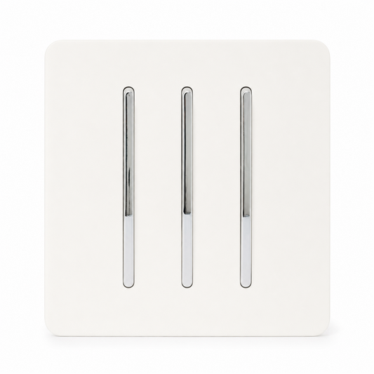 Trendi 3 Gang 2 Way Rocker Single Plate Tactile Light Switch Matt White - ART-SS6MWH