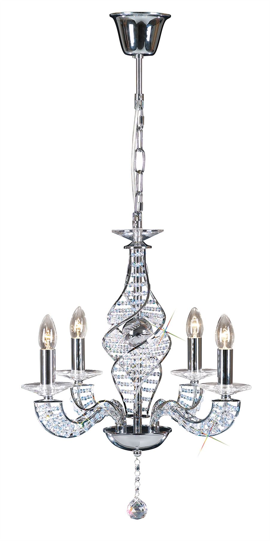 Diyas Santo 52cm  4 Light E14 Polished Chrome/Crystal Ceiling Pendant Light Fitting