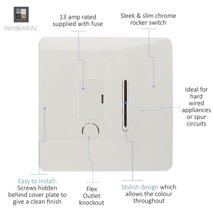 Trendi Artistic Modern Glossy Tactile Fused Spur Switch White ART-FSWH